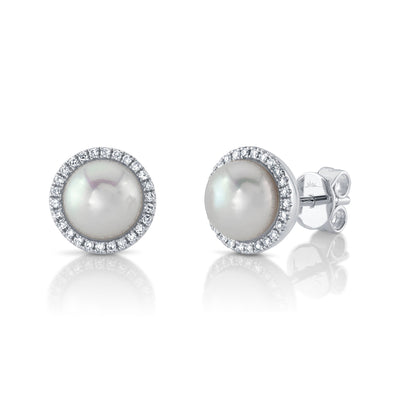 0.16CT 14K W/G DIAMOND & CULTURED PEARL STUD EARRING