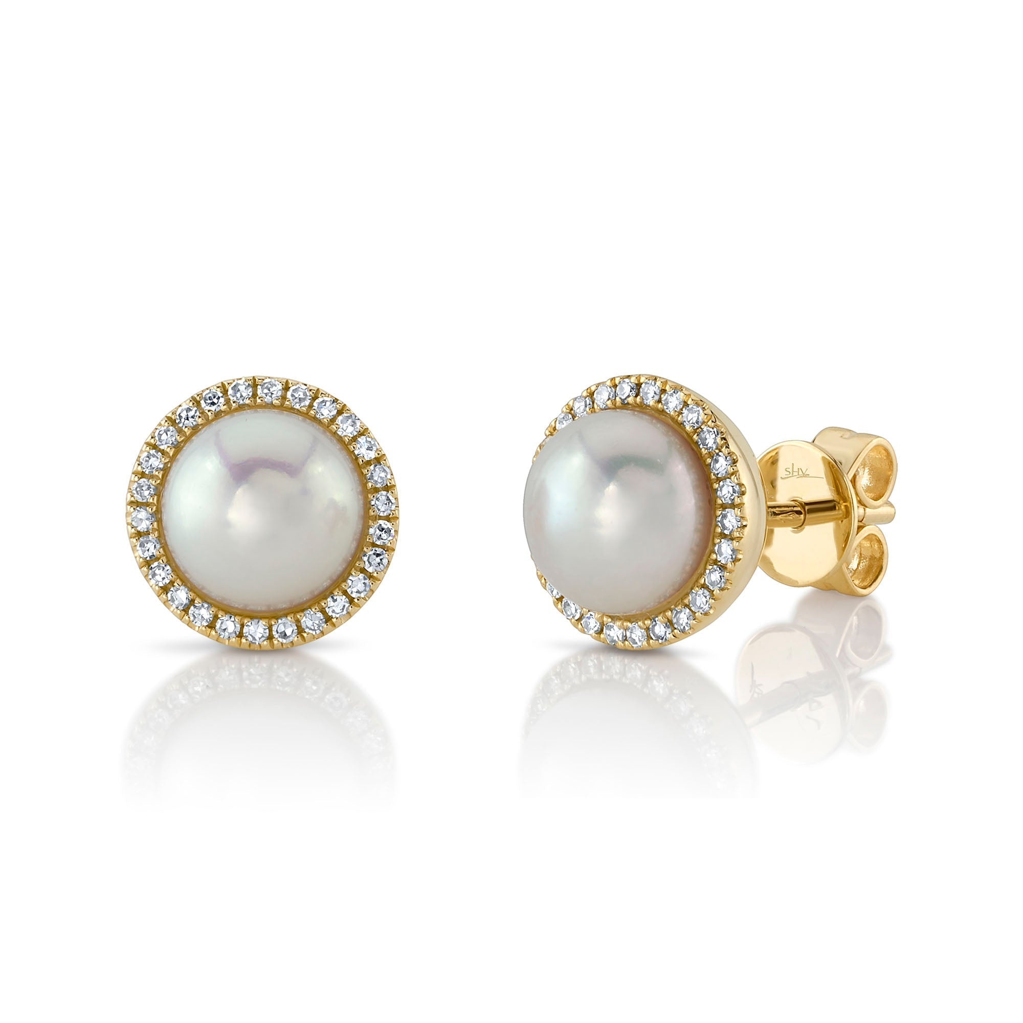 0.16CT 14K Y/G DIAMOND & CULTURED PEARL STUD EARRING
