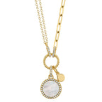 0.13CT DIAMOND & 0.57CT MOTHER OF PEARL 14K Y/G CIRCLE PAPER CLIP LINK NECKLACE