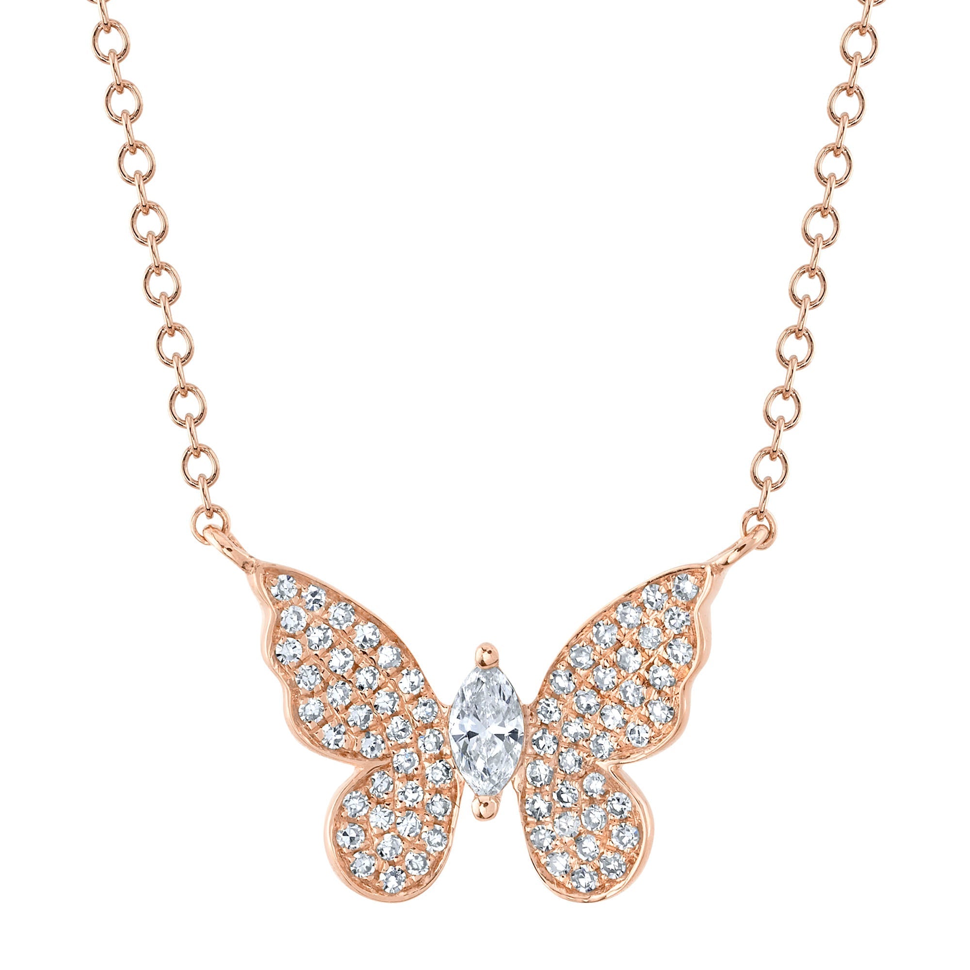 0.23CT 14K R/G DIAMOND MARQUISE BUTTERFLY NECKLACE