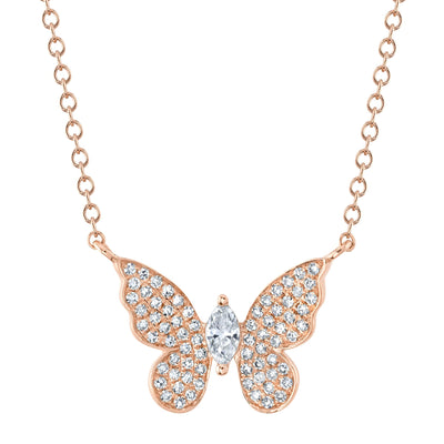 0.23CT 14K R/G DIAMOND MARQUISE BUTTERFLY NECKLACE
