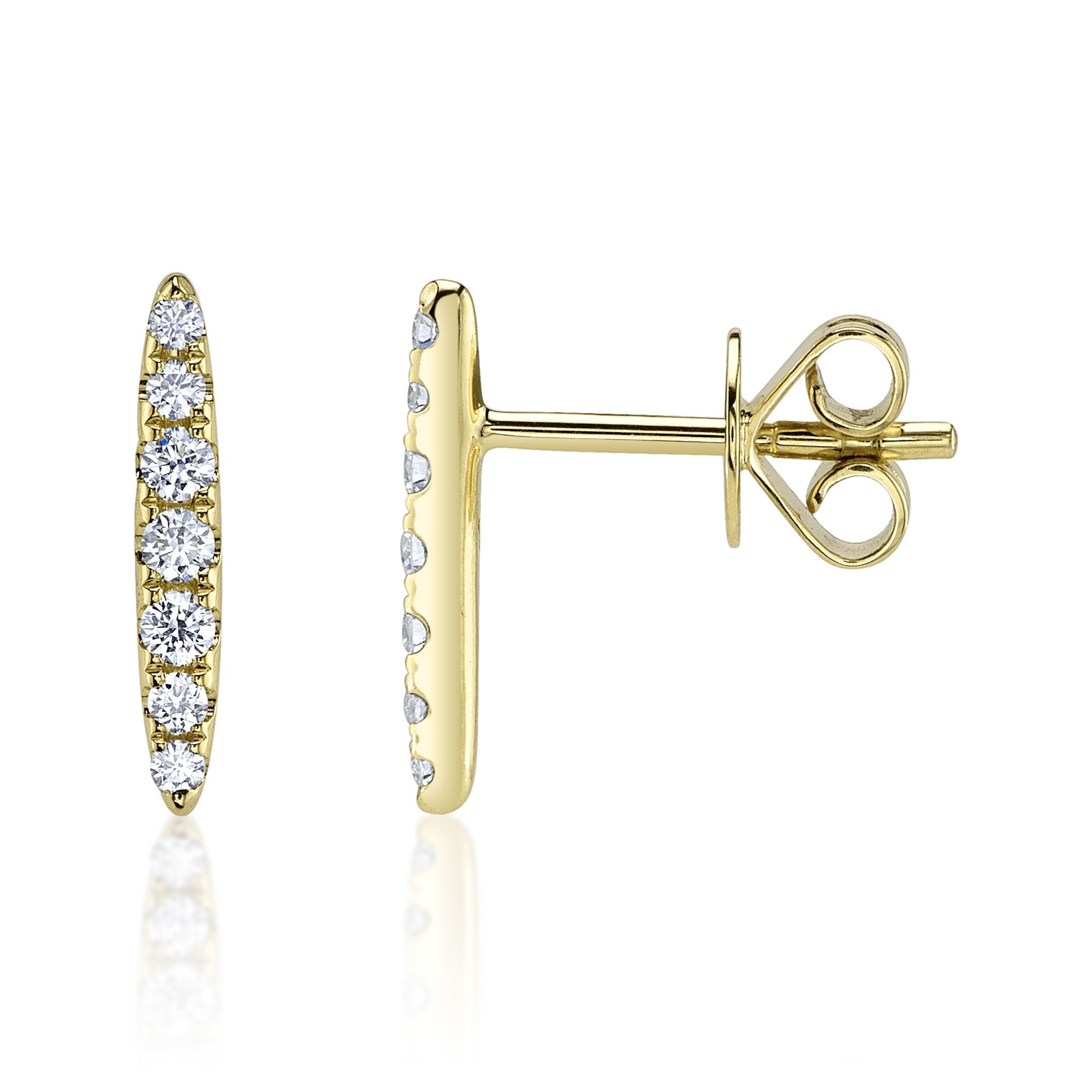 0.19CT 14K Y/G DIAMOND BAR STUD EARRING