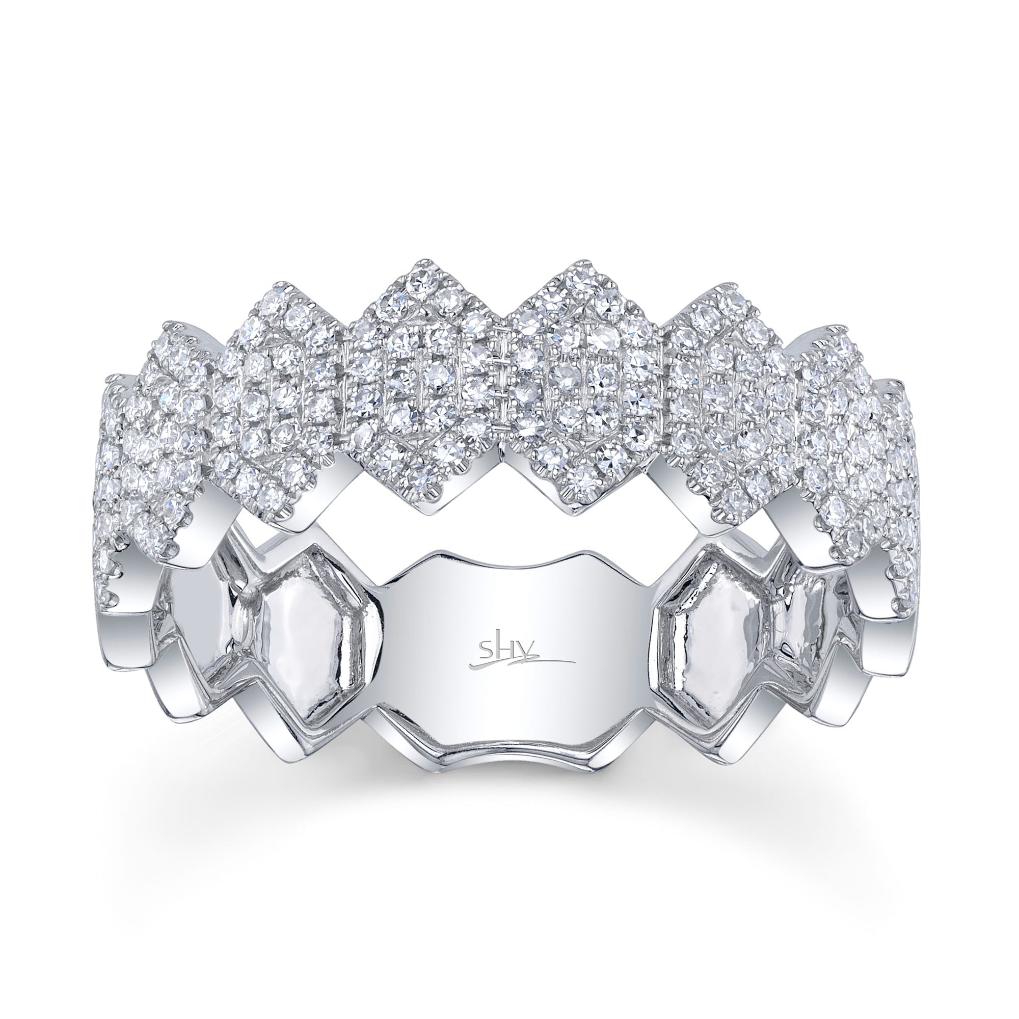 0.35CT 14K W/G DIAMOND PAVE HEXAGON RING