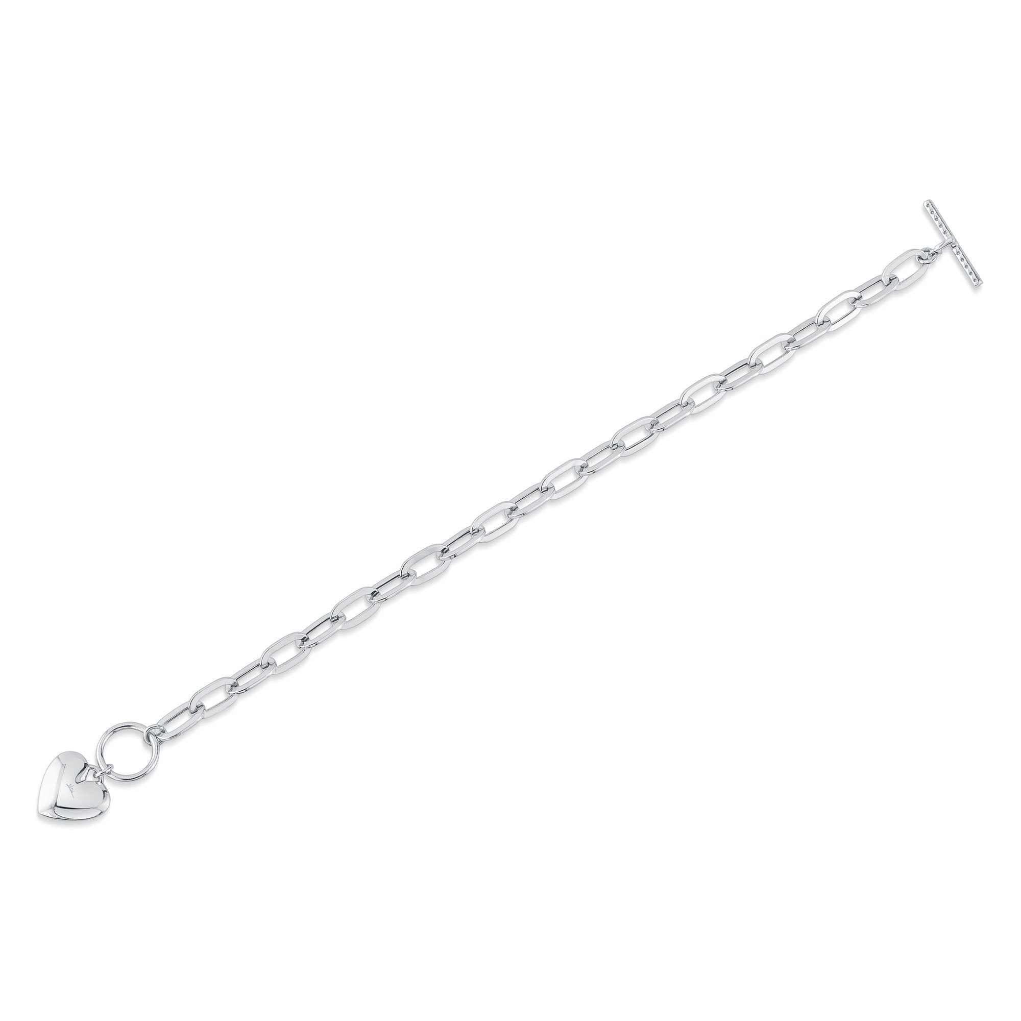 0.41CT 14K W/G DIAMOND PAVE HEART PAPER CLIP LINK BRACELET