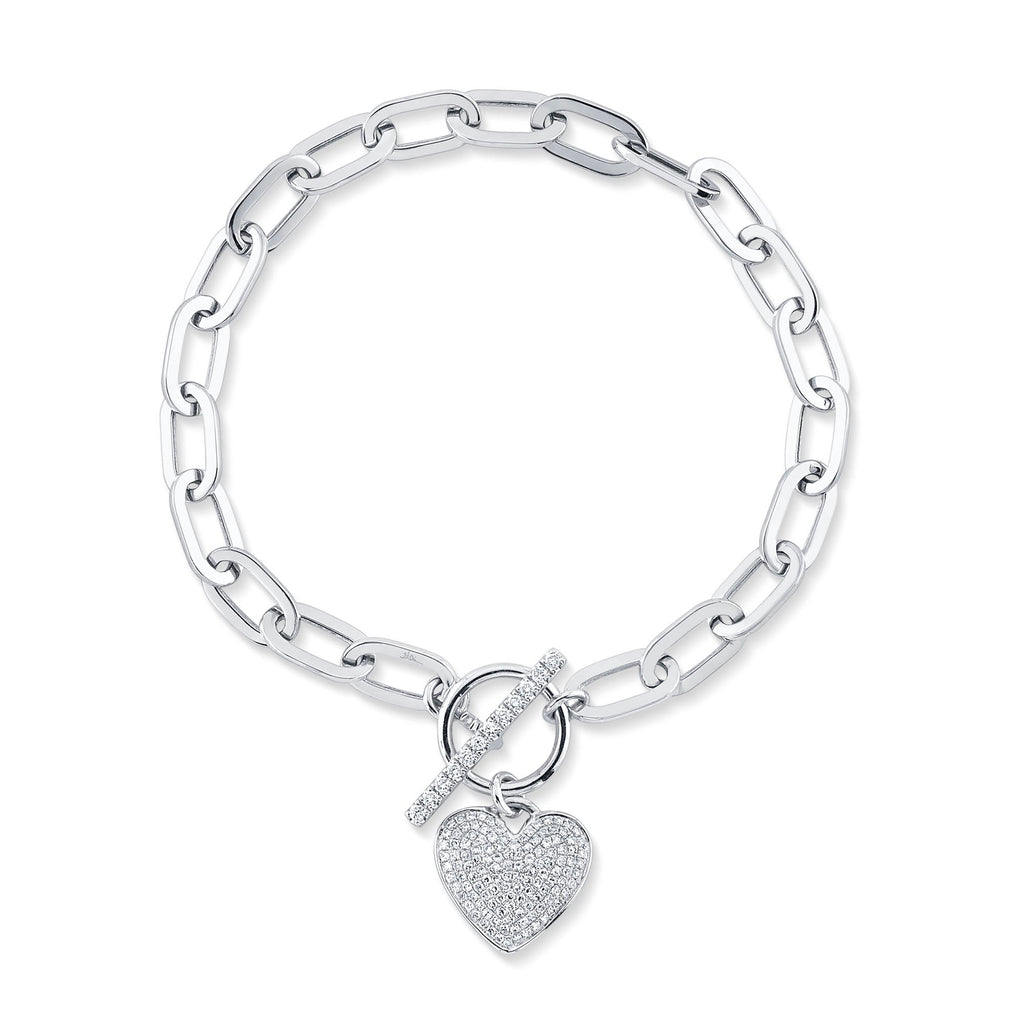 0.41CT 14K W/G DIAMOND PAVE HEART PAPER CLIP LINK BRACELET
