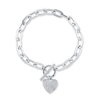 0.41CT 14K W/G DIAMOND PAVE HEART PAPER CLIP LINK BRACELET