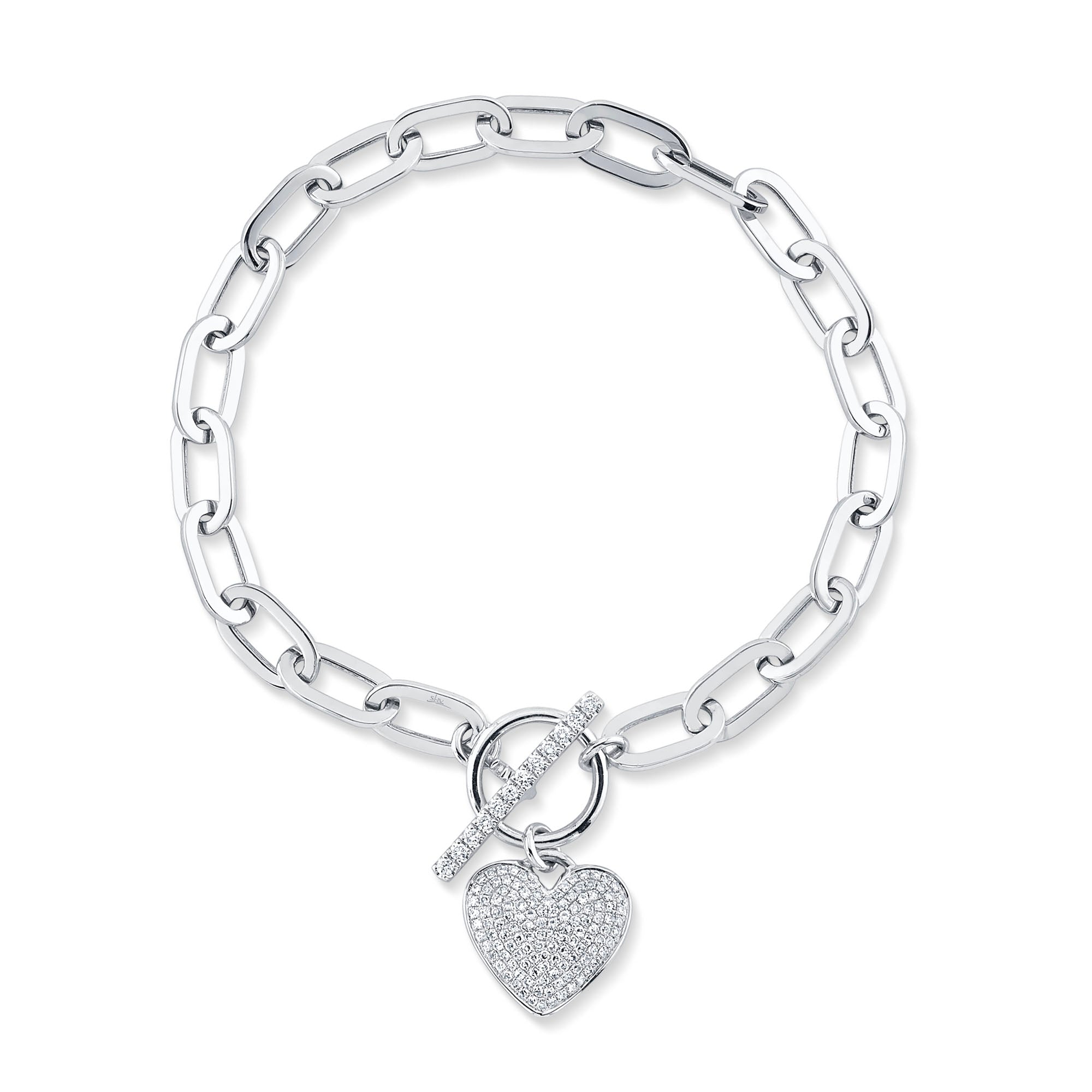 0.41CT 14K W/G DIAMOND PAVE HEART PAPER CLIP LINK BRACELET