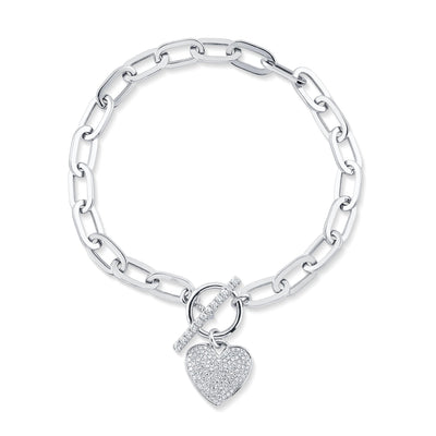 0.41CT 14K W/G DIAMOND PAVE HEART PAPER CLIP LINK BRACELET