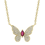 0.16CT DIAMOND & 0.09CT RUBY 14K Y/G MARQUISE BUTTERFLY NECKLACE