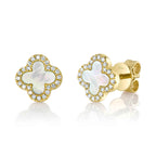 0.11CT DIAMOND & 0.35CT MOTHER OF PEARL 14K Y/G CLOVER EARRING