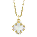 0.08CT DIAMOND &  0.41CT MOTHER OF PEARL 14K Y/G CLOVER NECKLACE