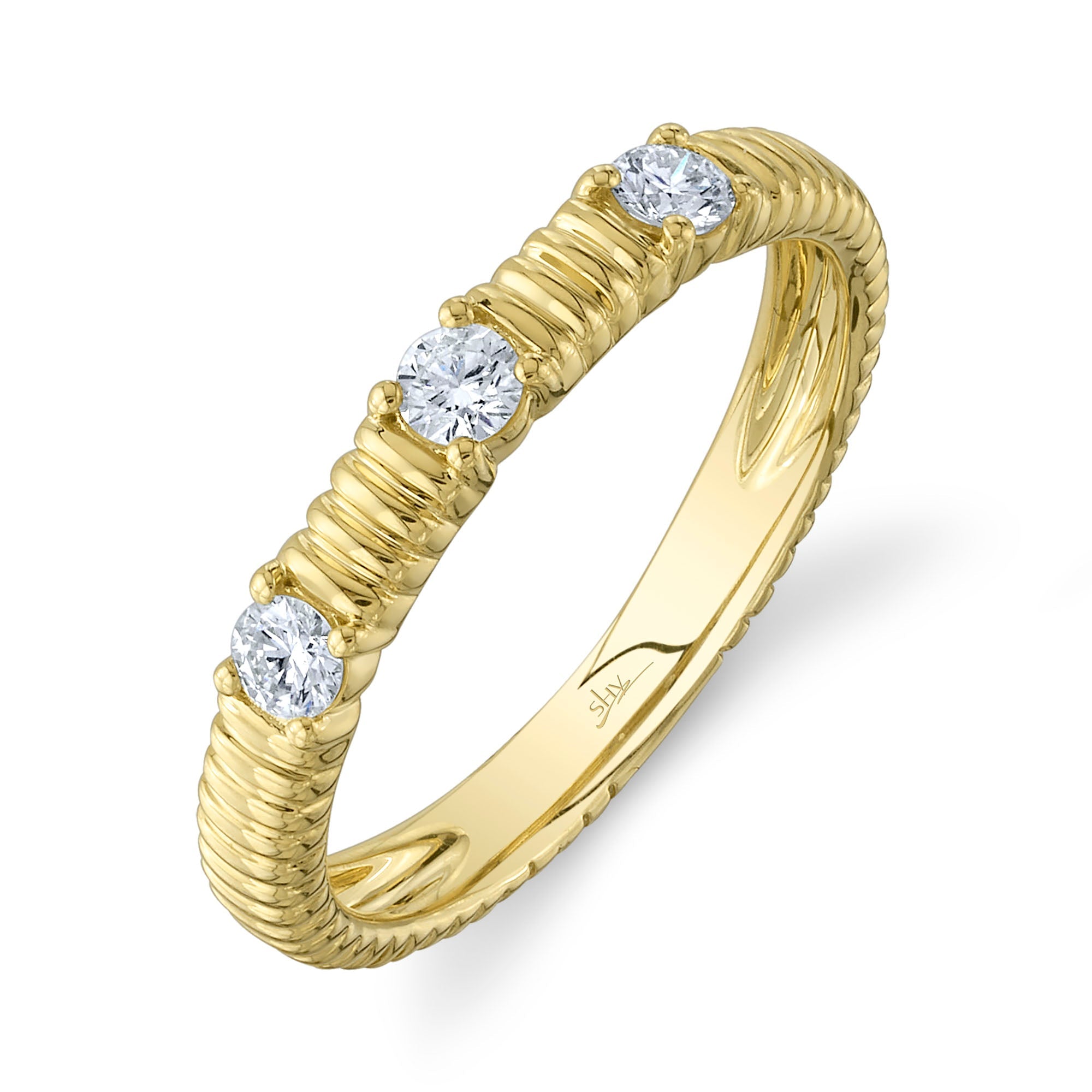 0.24CT 14K Y/G DIAMOND RIBBED BAND SZ 6