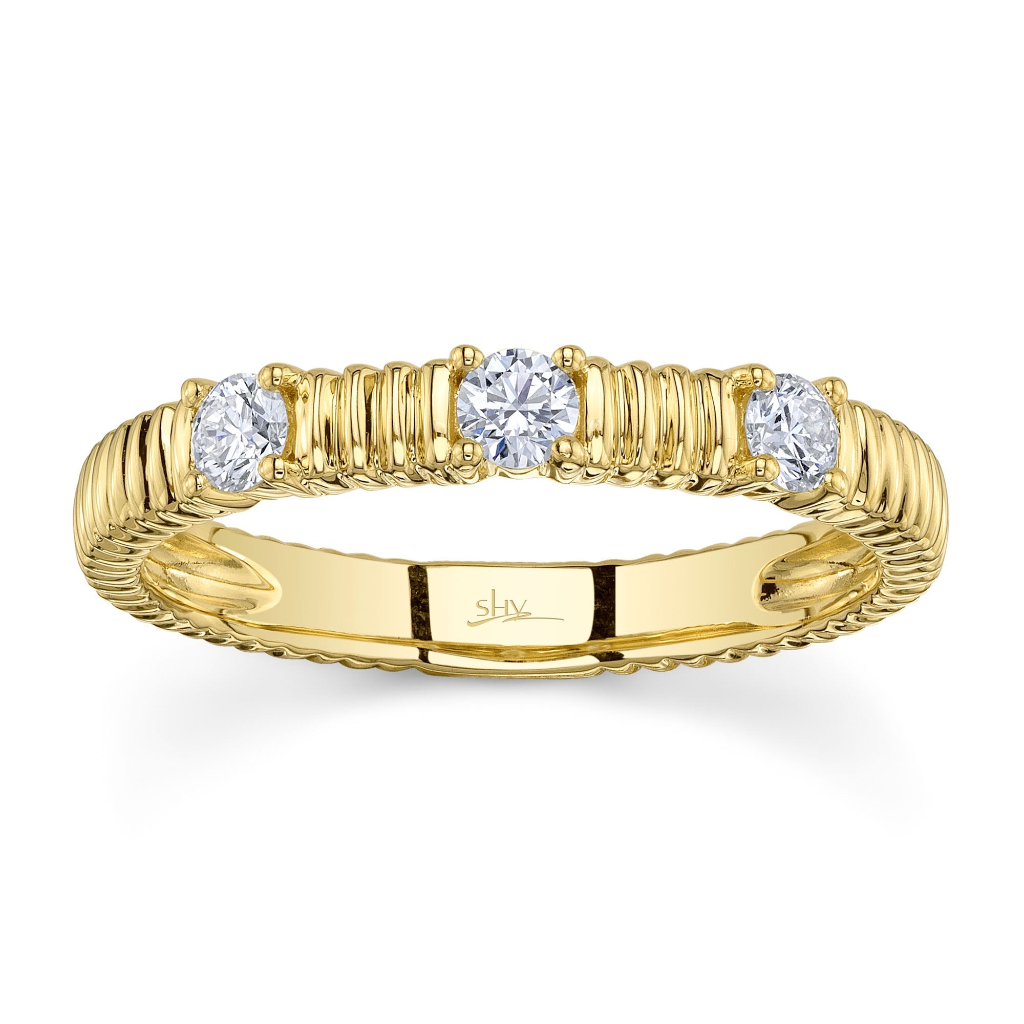 0.24CT 14K Y/G DIAMOND RIBBED BAND