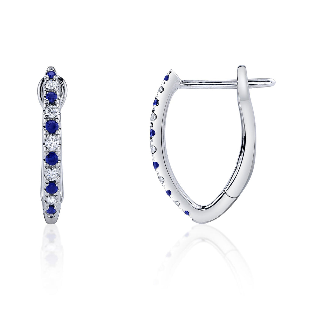 0.09CT DIAMOND & 0.14CT BLUE SAPPHIRE 14K W/G HOOP EARRING