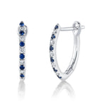 0.09CT DIAMOND & 0.14CT BLUE SAPPHIRE 14K W/G HOOP EARRING