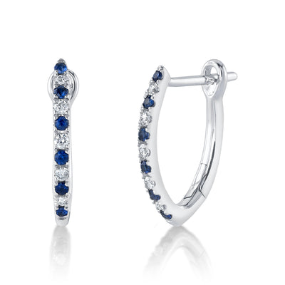 0.09CT DIAMOND & 0.14CT BLUE SAPPHIRE 14K W/G HOOP EARRING