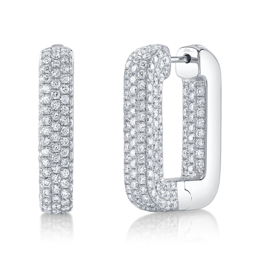 4.13CT 14K W/G DIAMOND PAVE RECTANGLE HOOP EARRING