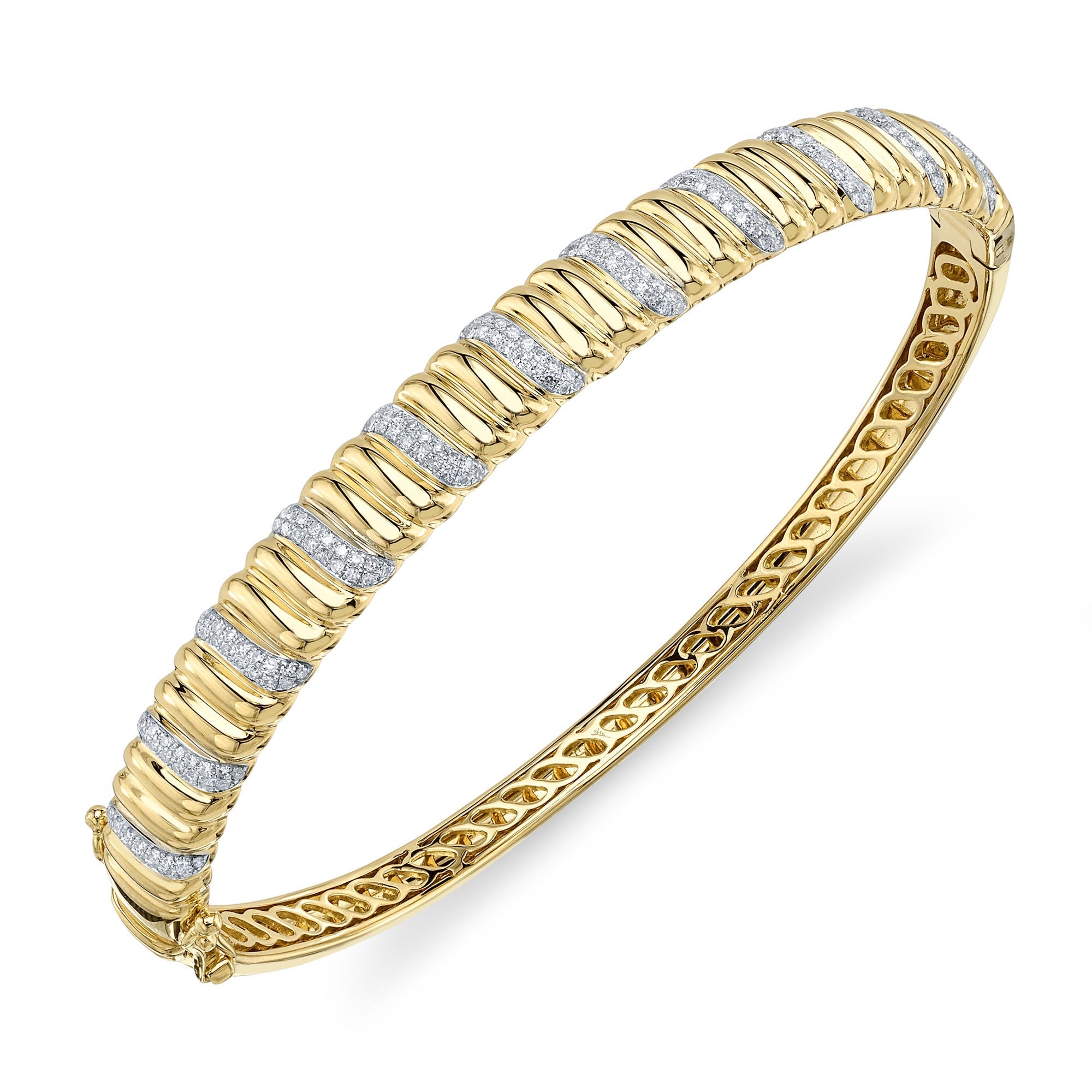 0.46CT 14K Y/G DIAMOND RIBBED BANGLE