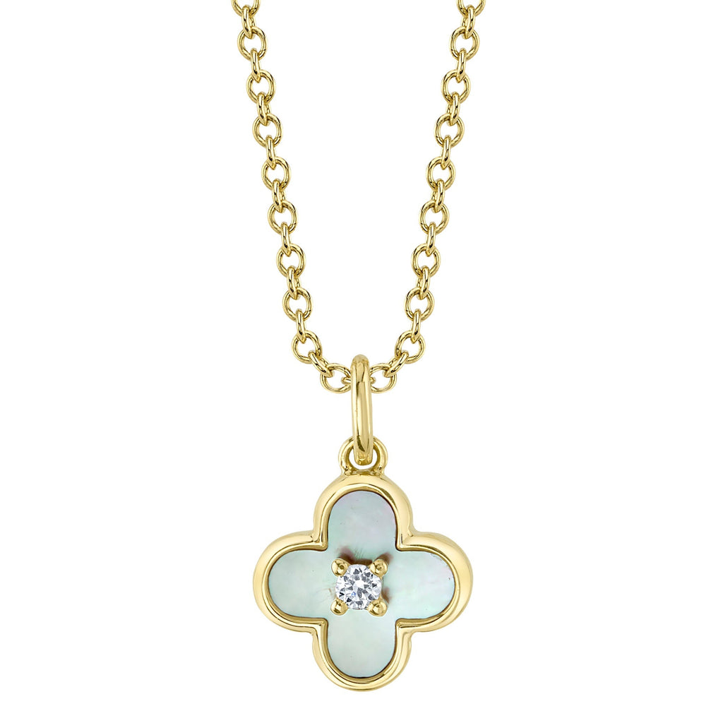 0.02CT DIAMOND & 0.33CT MOTHER OF PEARL 14K Y/G CLOVER NECKLACE