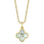 0.02CT DIAMOND & 0.33CT MOTHER OF PEARL 14K Y/G CLOVER NECKLACE