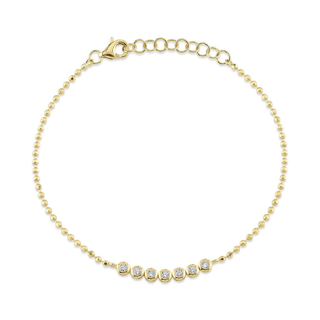 0.15CT 14K Y/G DIAMOND BEZEL FACETED BALL CHAIN BRACELET