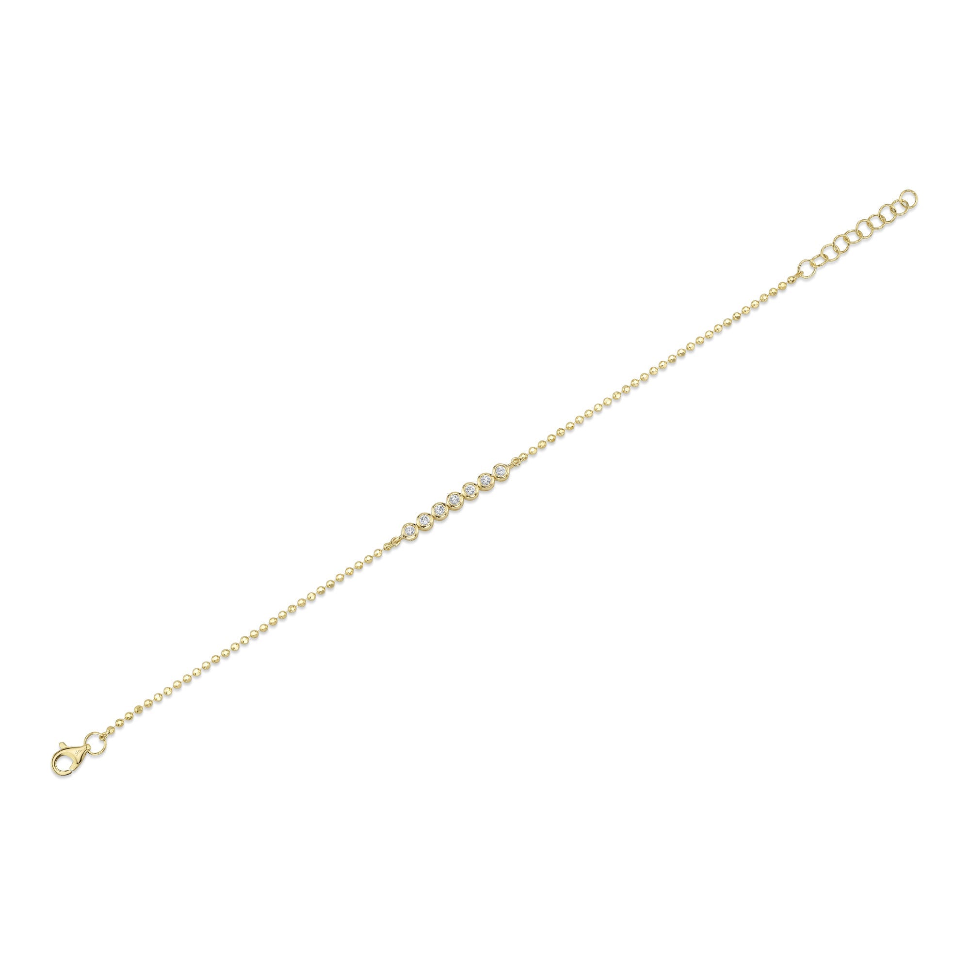 0.15CT 14K Y/G DIAMOND BEZEL FACETED BALL CHAIN BRACELET