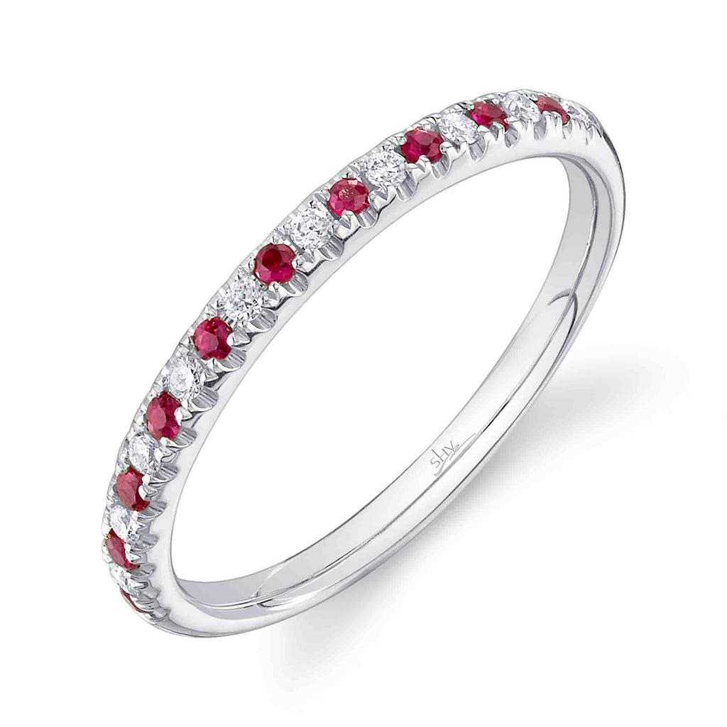 0.10CT DIAMOND & 0.10CT RUBY 14K W/G LADY'S BAND