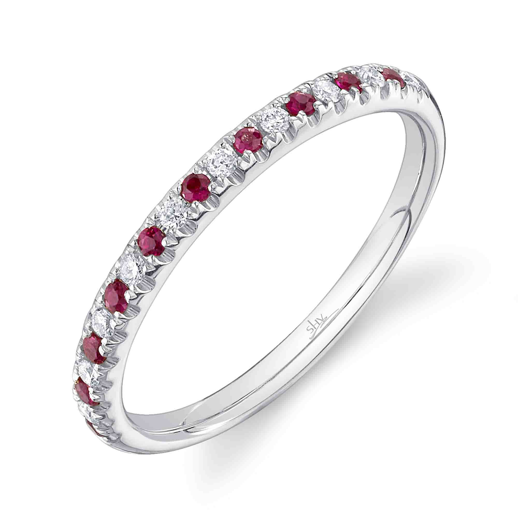 0.10CT DIAMOND & 0.10CT RUBY 14K W/G LADY'S BAND