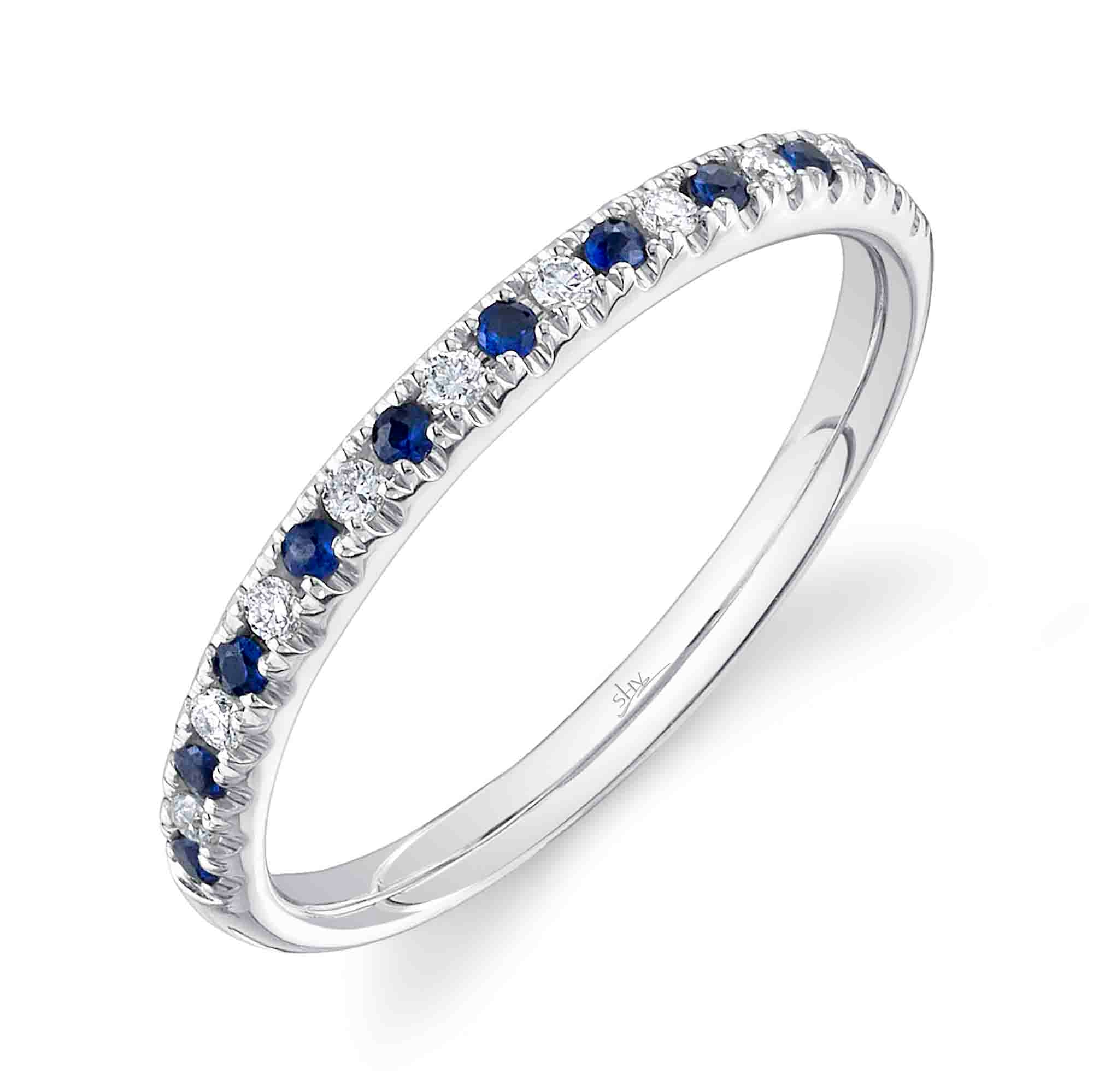 0.10CT DIAMOND & 0.10CT BLUE SAPPHIRE 14K W/G LADY'S BAND SZ 6