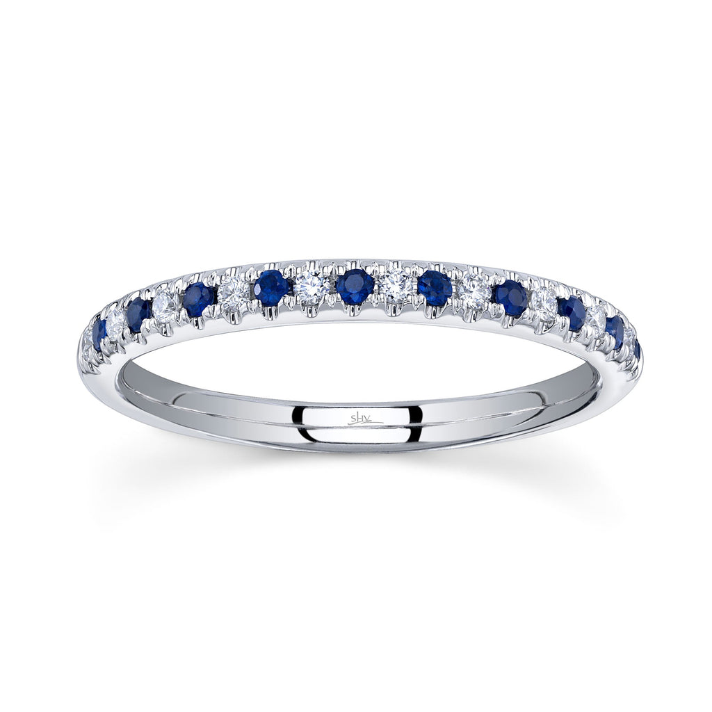 0.10CT DIAMOND & 0.10CT BLUE SAPPHIRE 14K W/G LADY'S BAND