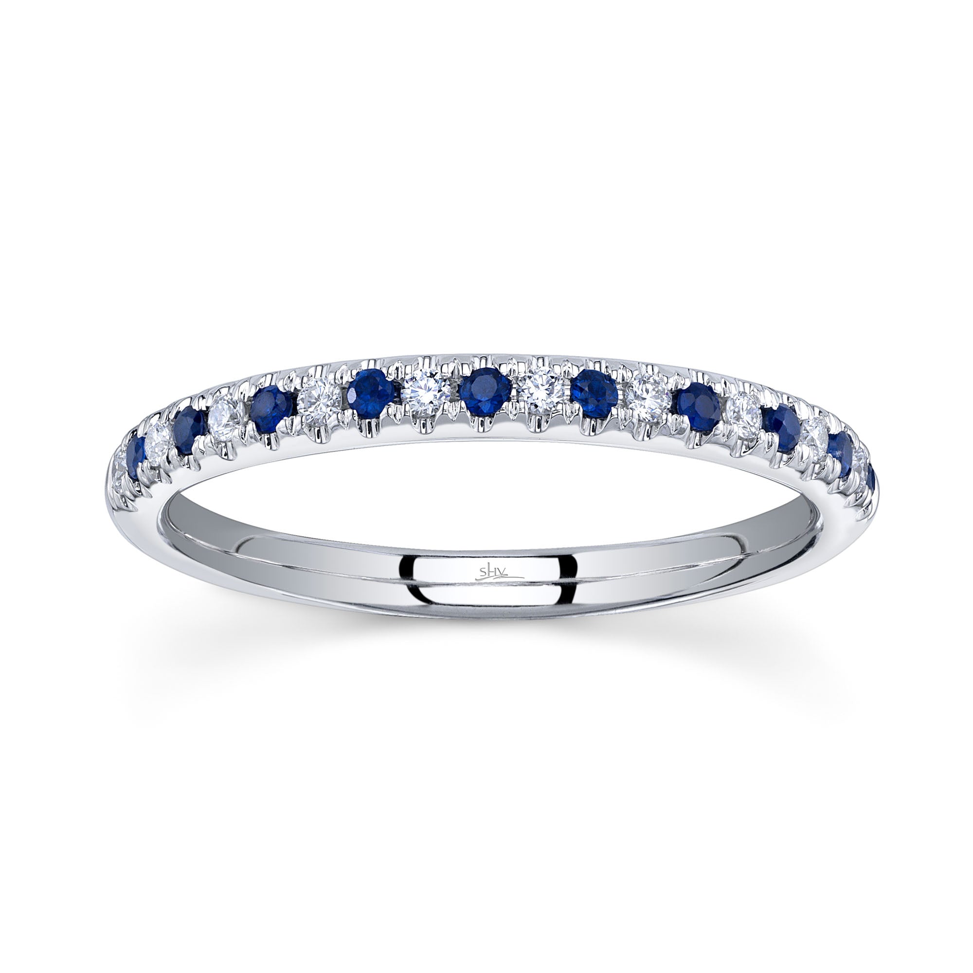 0.10CT DIAMOND & 0.10CT BLUE SAPPHIRE 14K W/G LADY'S BAND