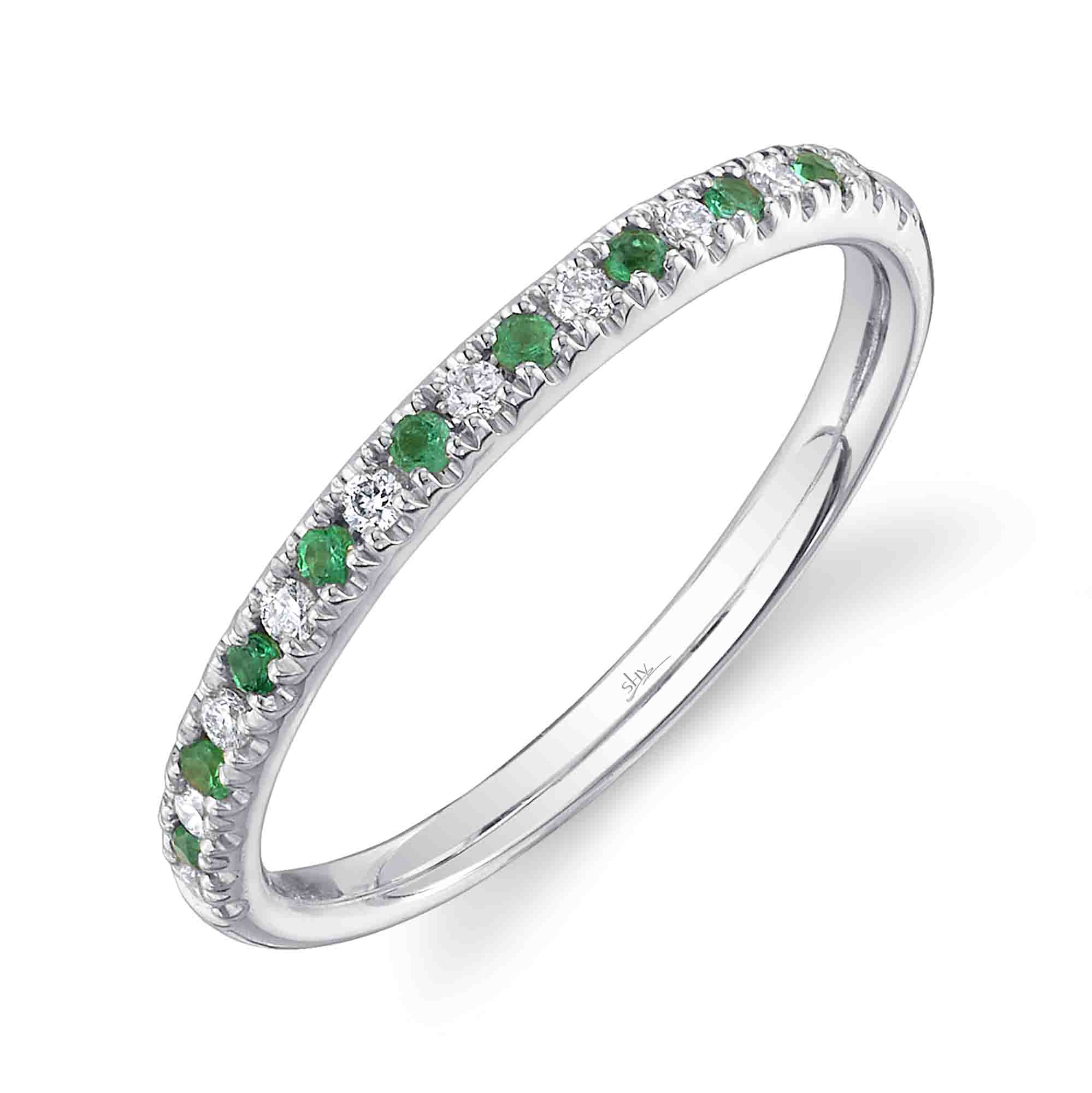 0.10CT DIAMOND & 0.10CT EMERALD 14K W/G LADY'S BAND