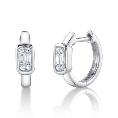 0.14CT 14K W/G DIAMOND BAGUETTE HUGGIE EARRING