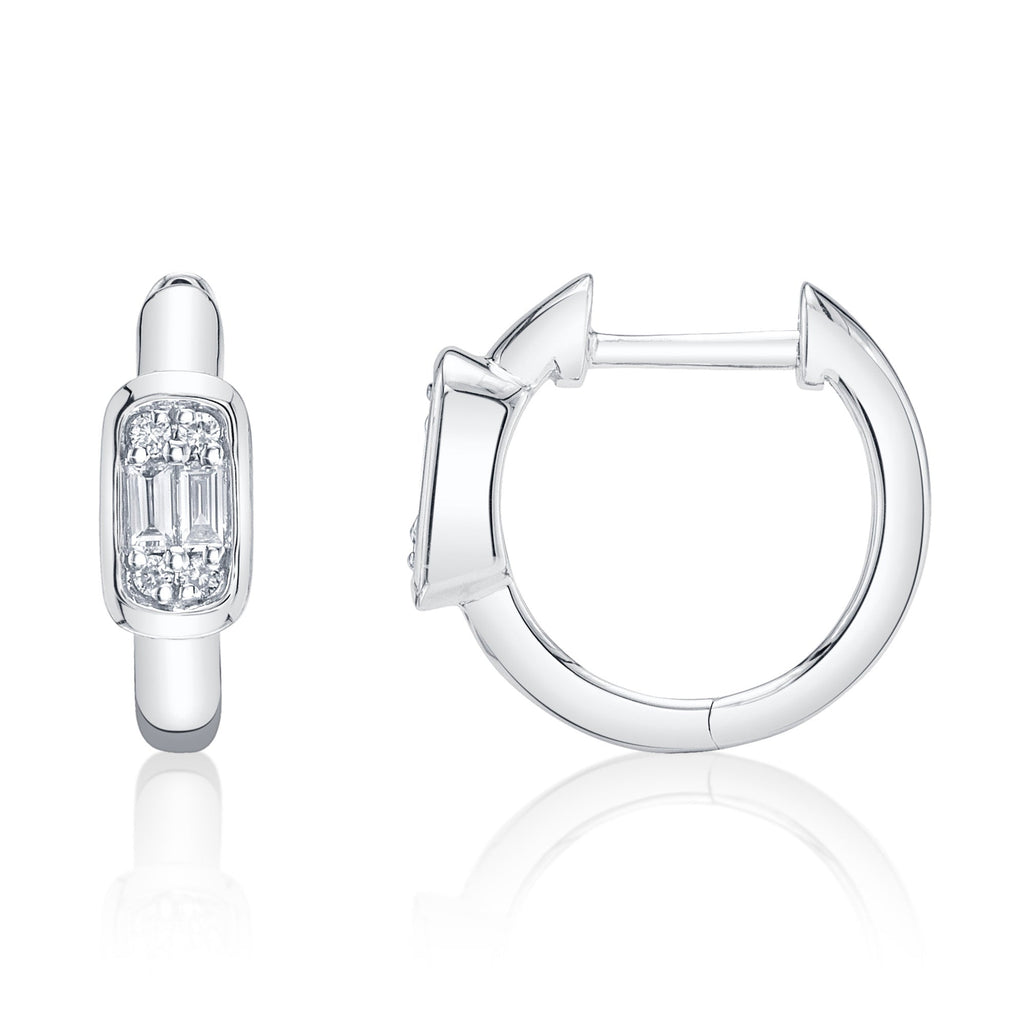 0.14CT 14K W/G DIAMOND BAGUETTE HUGGIE EARRING