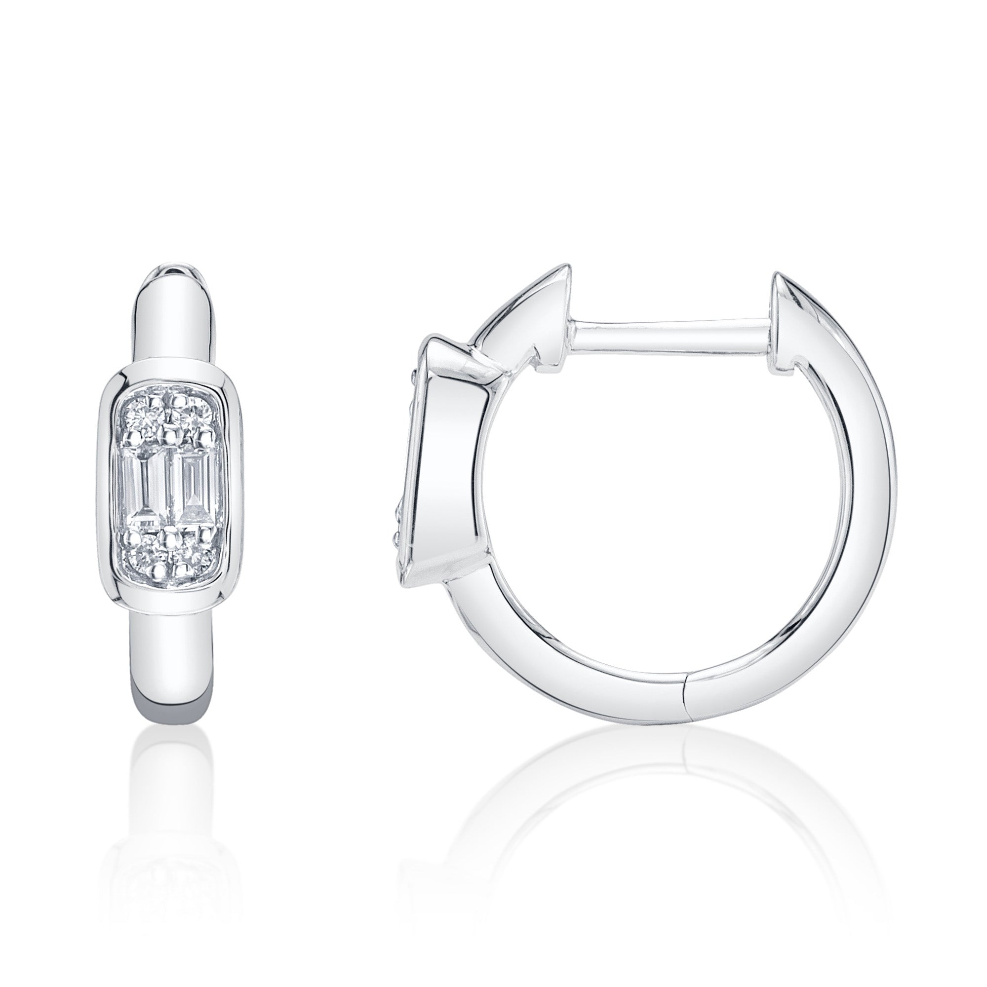 0.14CT 14K W/G DIAMOND BAGUETTE HUGGIE EARRING