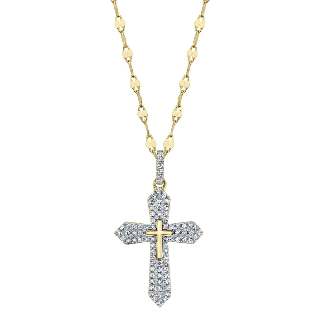 0.17CT 14K Y/G DIAMOND PAVE CROSS SPARKLE CHAIN NECKLACE