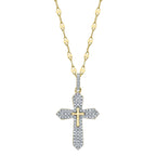0.17CT 14K Y/G DIAMOND PAVE CROSS SPARKLE CHAIN NECKLACE