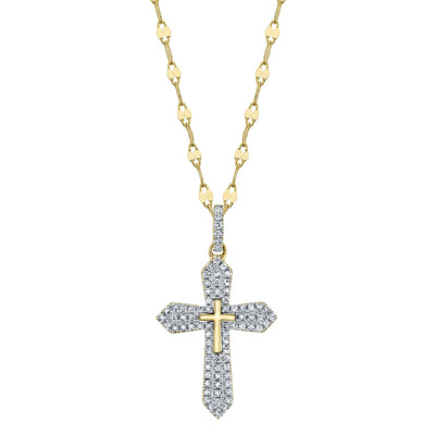 0.17CT 14K Y/G DIAMOND PAVE CROSS SPARKLE CHAIN NECKLACE