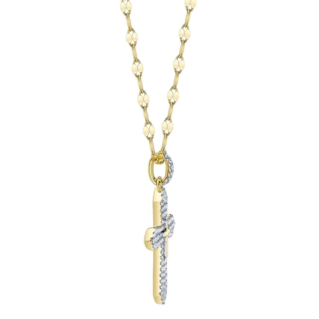 0.17CT 14K Y/G DIAMOND PAVE CROSS SPARKLE CHAIN NECKLACE