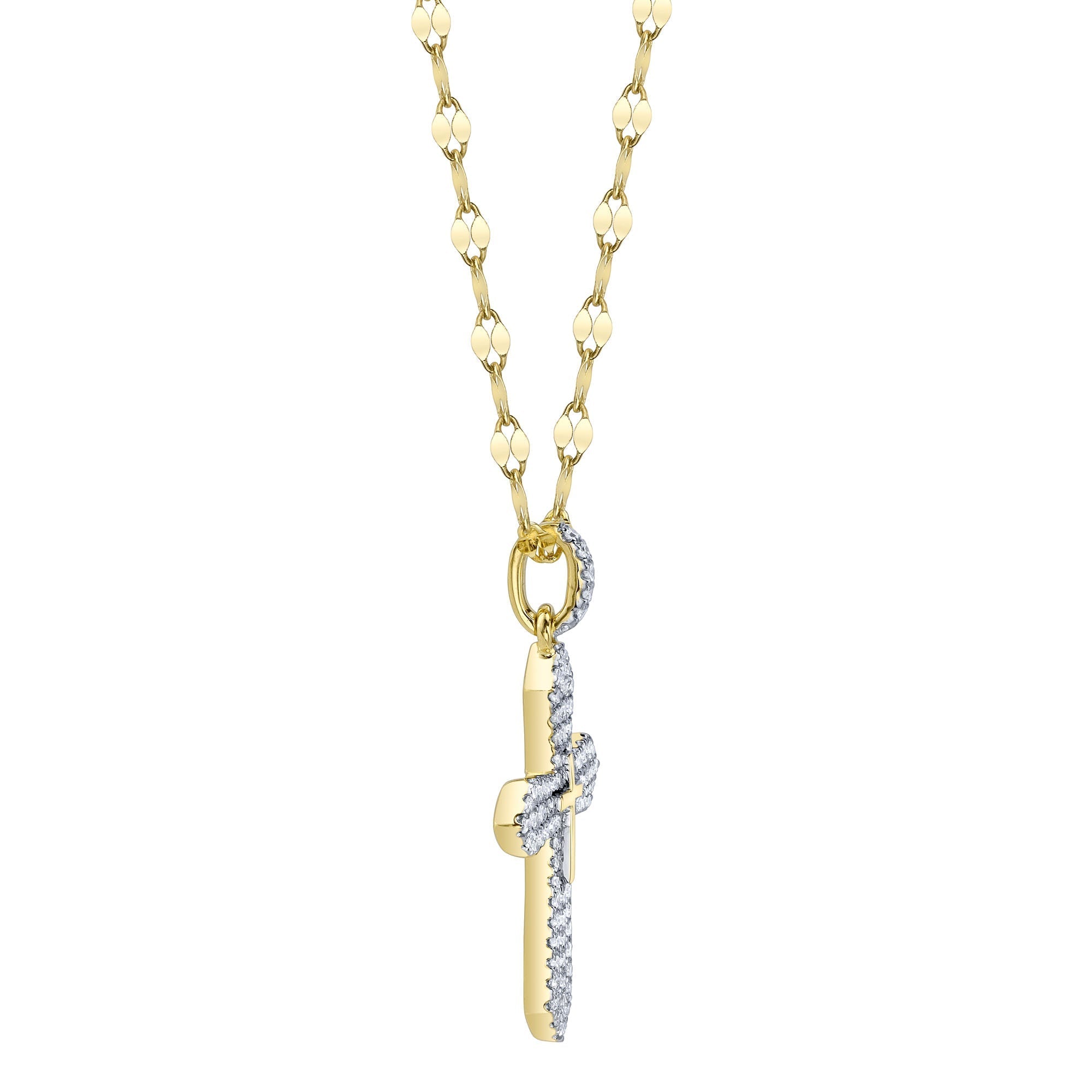 0.17CT 14K Y/G DIAMOND PAVE CROSS SPARKLE CHAIN NECKLACE