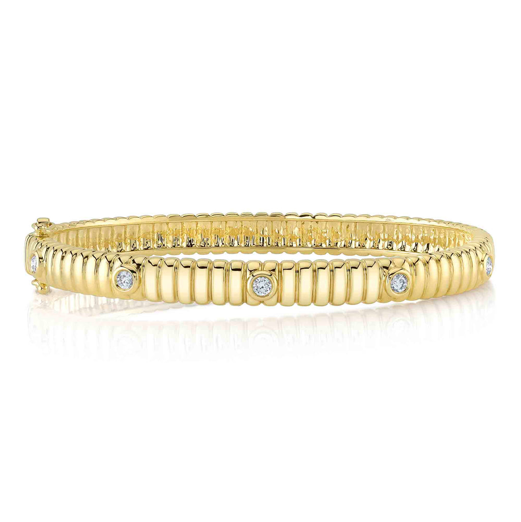 0.33CT 14K Y/G DIAMOND BEZEL RIBBED BANGLE