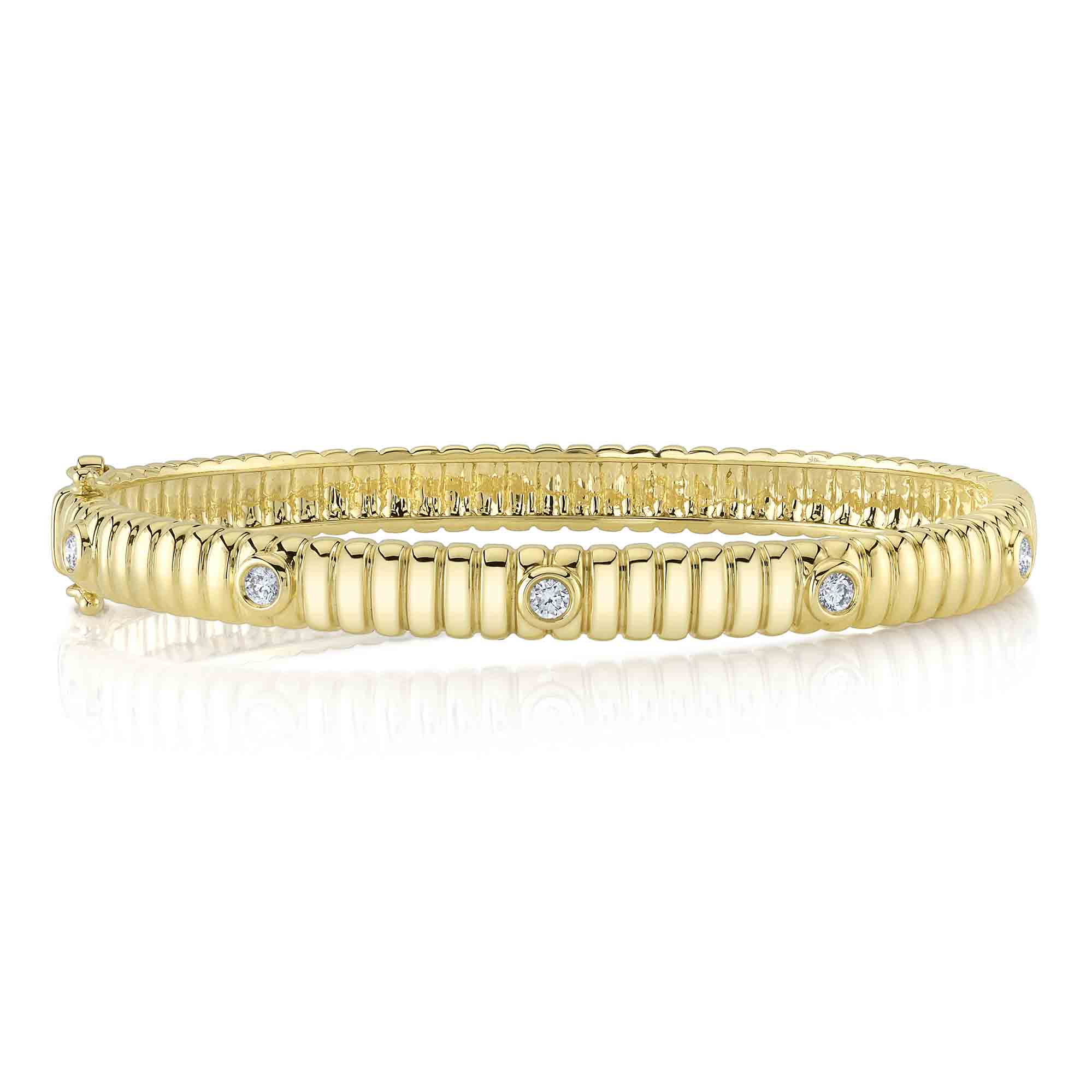 0.33CT 14K Y/G DIAMOND BEZEL RIBBED BANGLE
