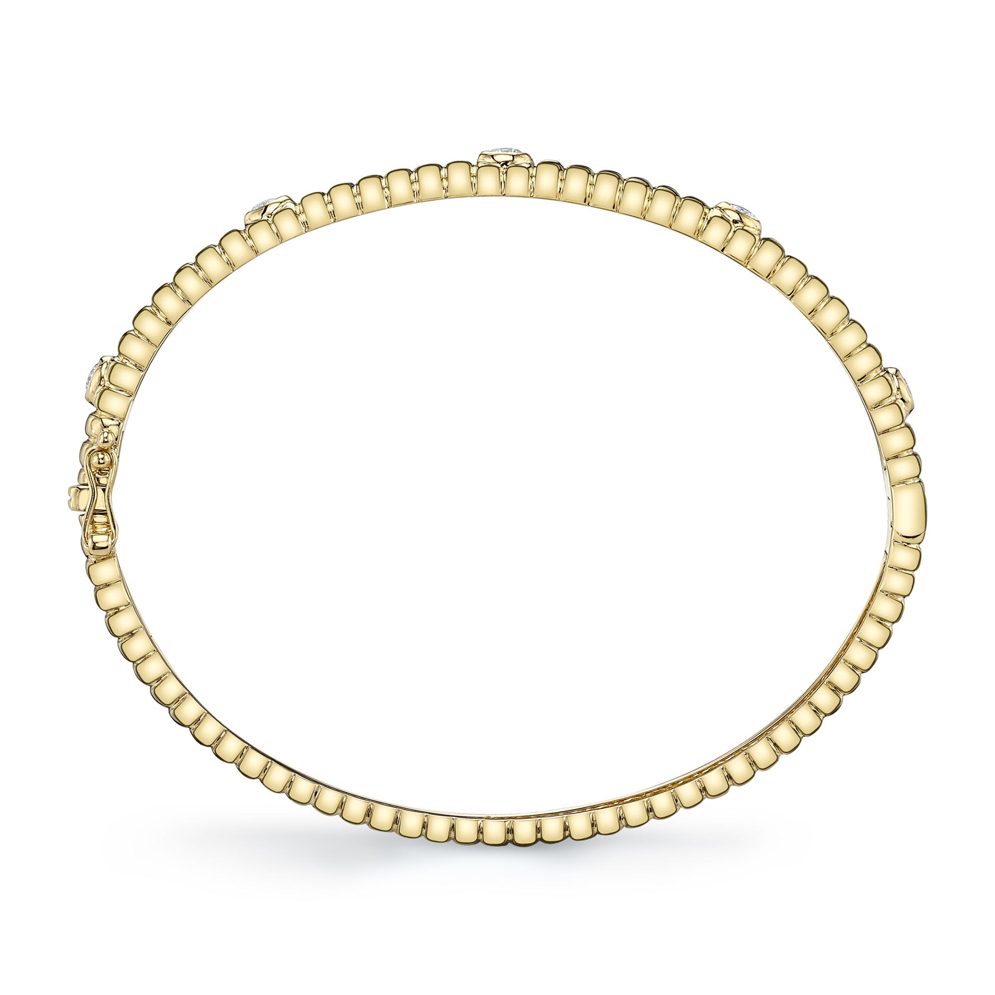 0.33CT 14K Y/G DIAMOND BEZEL RIBBED BANGLE