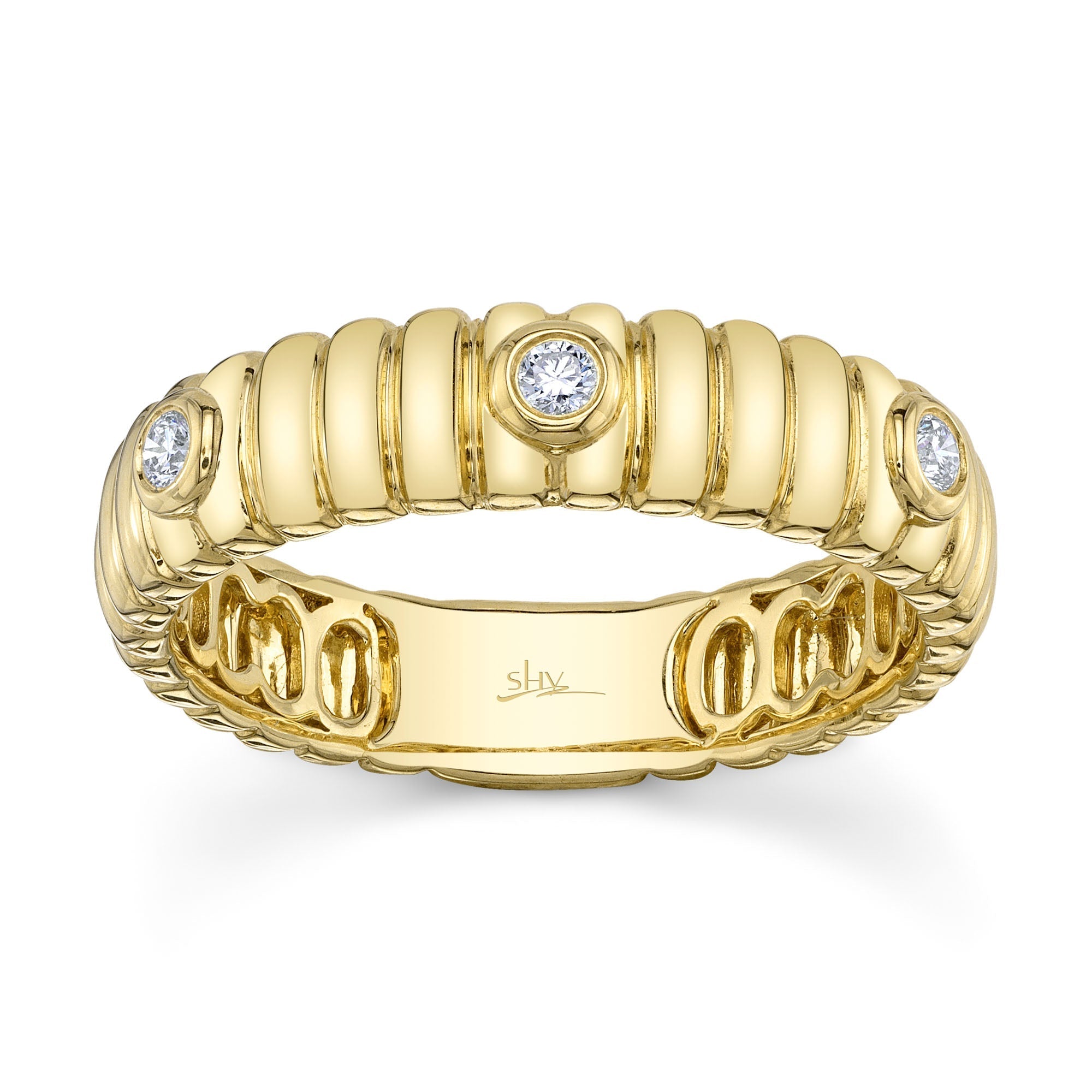 0.08CT 14K Y/G DIAMOND BEZEL RIBBED BAND