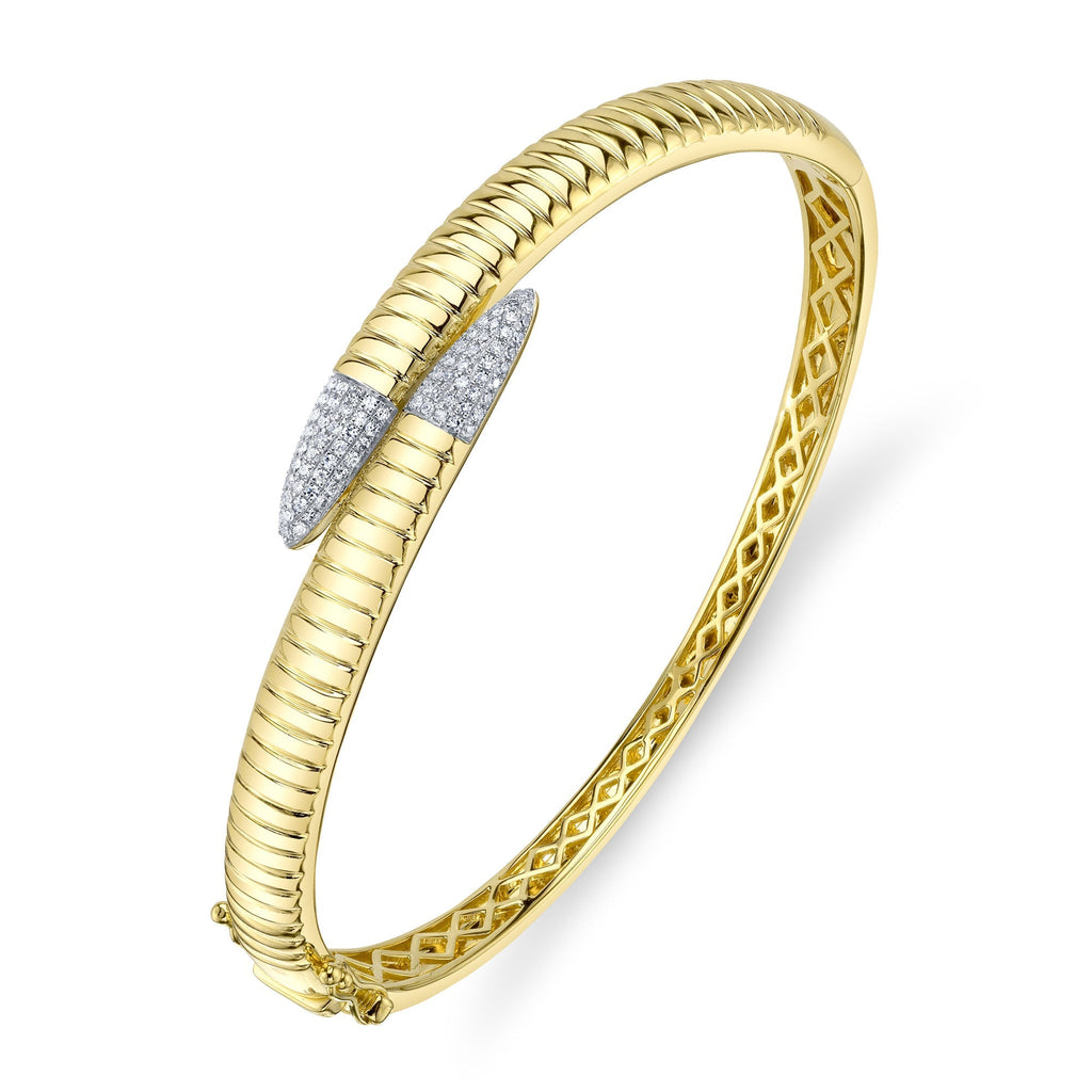 0.24CT 14K Y/G DIAMOND PAVE RIBBED BANGLE