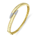 0.24CT 14K Y/G DIAMOND PAVE RIBBED BANGLE
