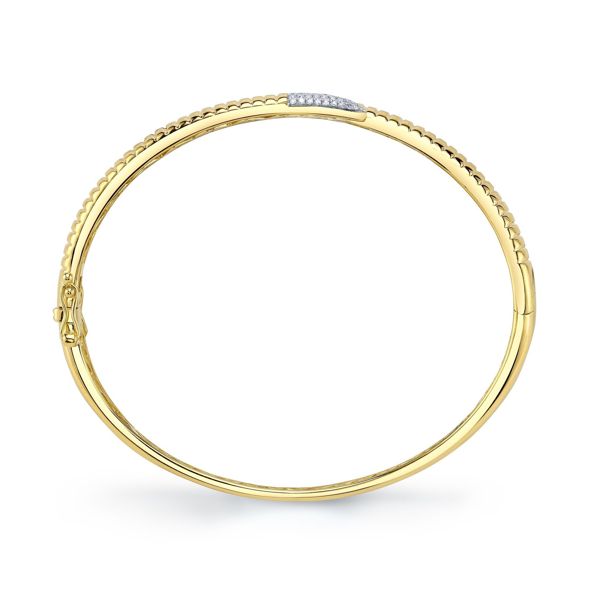0.24CT 14K Y/G DIAMOND PAVE RIBBED BANGLE