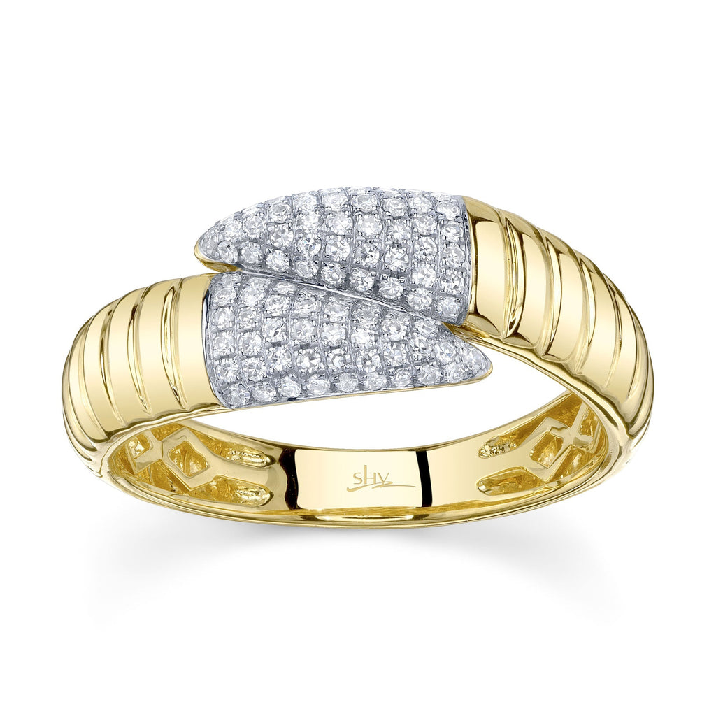 0.22CT 14K Y/G DIAMOND PAVE RIBBED RING