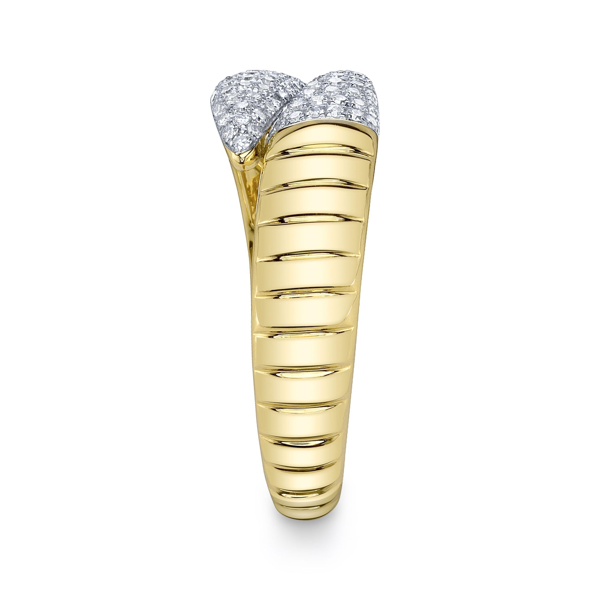 0.22CT 14K Y/G DIAMOND PAVE RIBBED RING