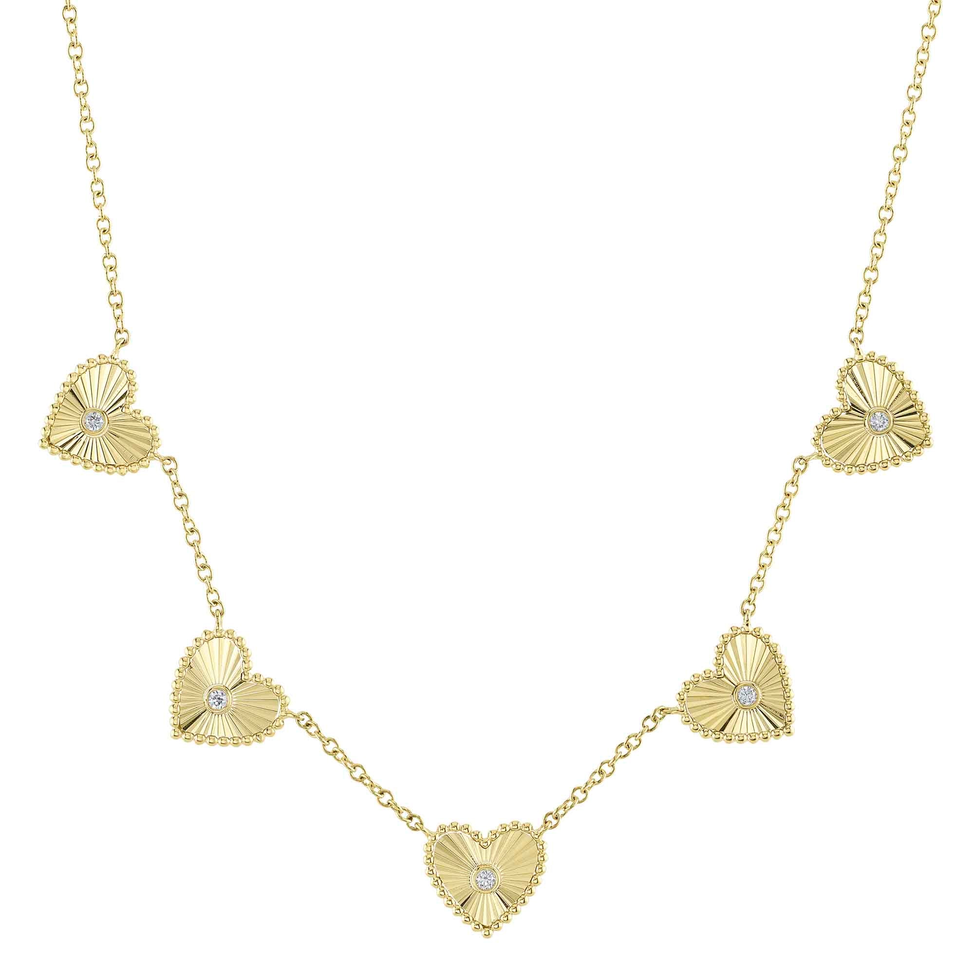 0.09CT 14K Y/G DIAMOND BEZEL RIBBED HEART NECKLACE